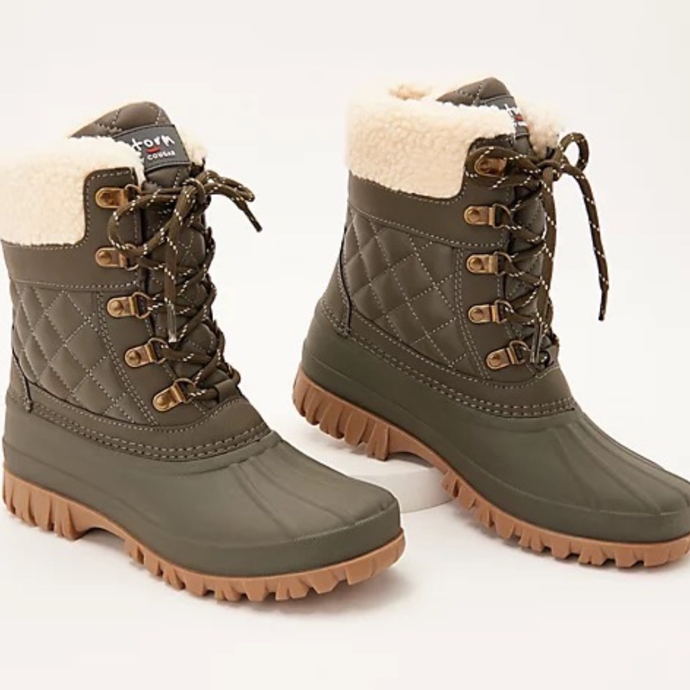 New Storm By Cougar Waterproof Lace Up Winter Boots Carlisle Quilted Olive NIB
